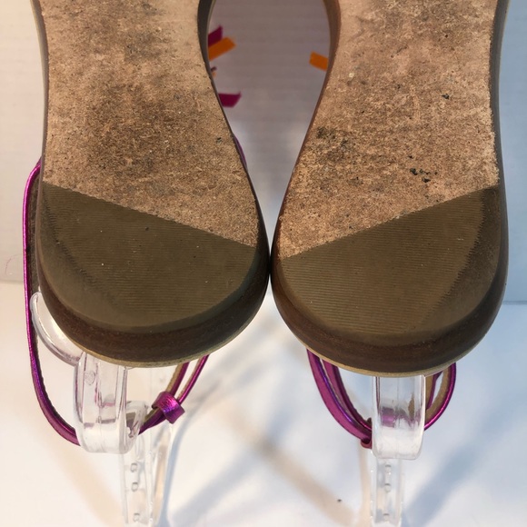 KATE SPADE Metallic Leather Pink & Orange Fringe Ankle Strap Flat Sandals - Picture 11 of 11